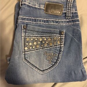Petrol Women's Blue Boot Cut Jeans with Studded Pocket